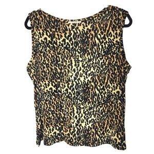 AGB Leopard Stretch Tank Top Round Neck Sleeveless Slits XL USA Career